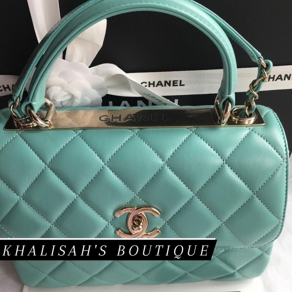 BNIB Very Rare Authentic Chanel Trendy CC 21S Tiffany Blue Gold Hardware Lambski - Picture 6 of 16